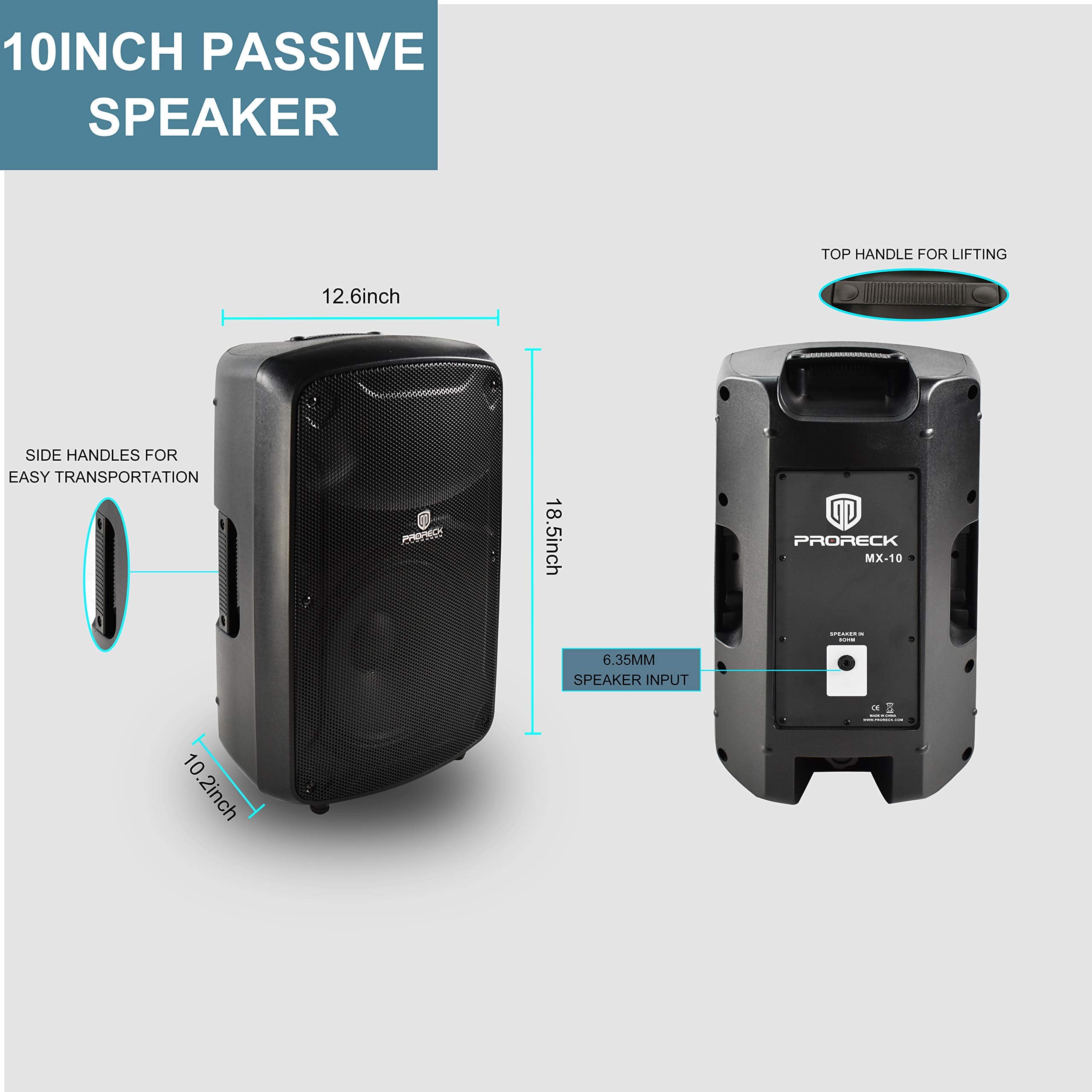 PRORECK MX10 1600W 6-channel Powered Bluetooth Mixer with 10inch Passive Speakers PA System Mixer/Amp/Stands/Mic